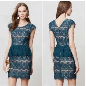 Anthropologie Maeve Teal Lace‎ Sheath Dress Size M